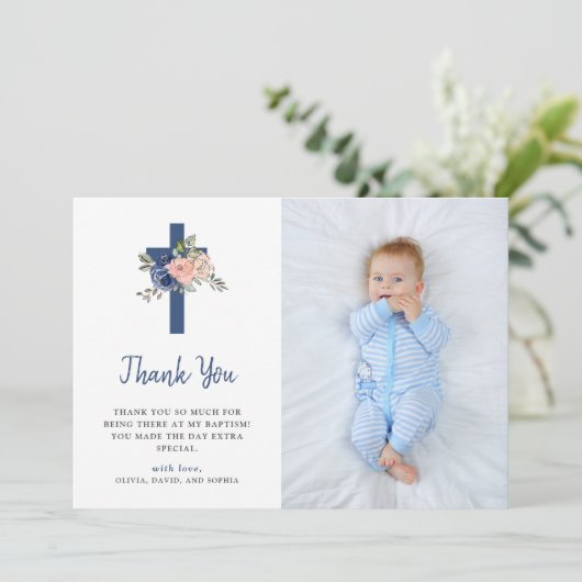 Erröten und die Blumen Marine und kreuzen | Dankeskarte (Stehend Vorderseite)