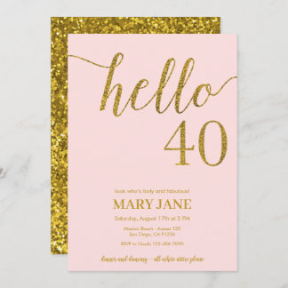 Erröten und Gold Glitzer 40. Geburtstag Einladung