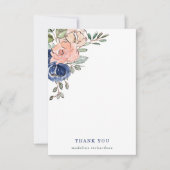 Erröten und Marine-handgemalte Blumen Dankeskarte (Vorderseite)