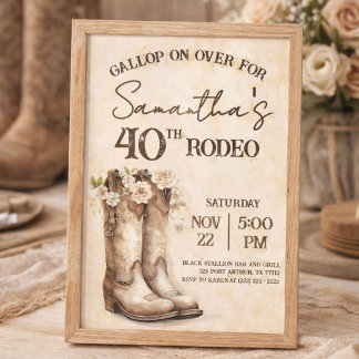 Erröten und Stiefel 40. Rodeo Western Geburtstag Einladung