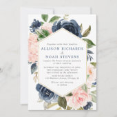 Erröten und wedding die MarineblumenAquarelle Einladung (Vorderseite)