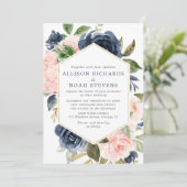 Erröten und wedding die MarineblumenAquarelle Einladung (Stehend Vorderseite)