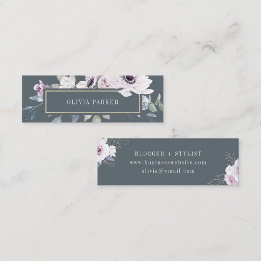 Erröten und weich violette Blumen auf dunkelgrauem Mini Visitenkarte (Vorne/Hinten)