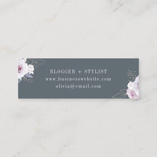 Erröten und weich violette Blumen auf dunkelgrauem Mini Visitenkarte (Rückseite)
