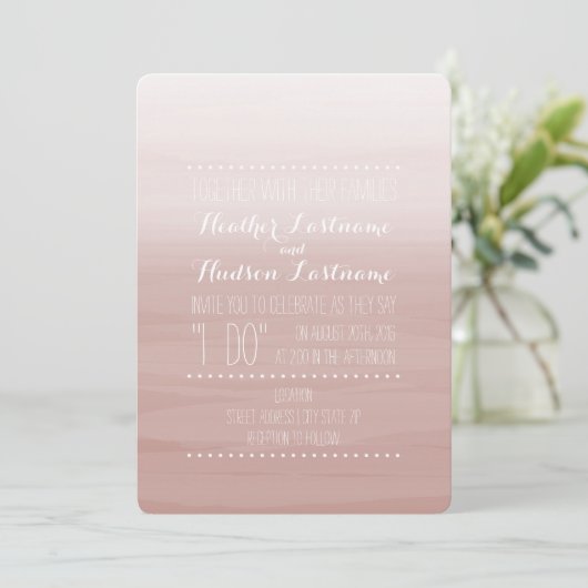 Erröten Watercolor inspirierte Ombre Hochzeit Einladung (Stehend Vorderseite)