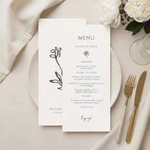 Erröten Weiß & Burgund Elegante florale Hochzeit Menükarte