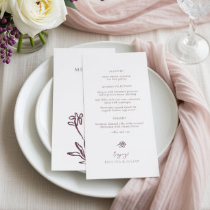 Erröten Weiß & Burgund Elegante florale Hochzeit Menükarte