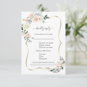 Erröten Weiße Blumen Gold Song Request Hochzeit RSVP Karte