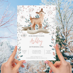 Erröten Winterwald 1. Geburtstag Einladung