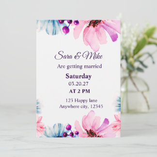 Errötend & Blau Florale "Save the Date"-Karte Save The Date