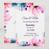 Errötend & Blau Florale "Save the Date"-Karte Save The Date (Vorne/Hinten)