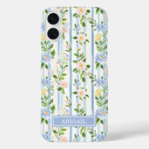 Errötend blaue florale Wasserfarben gestreifte Per