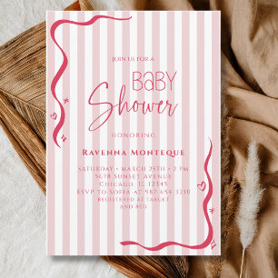 Errötend gestreifte Beerenwelle Vintage-Baby-Party Einladung
