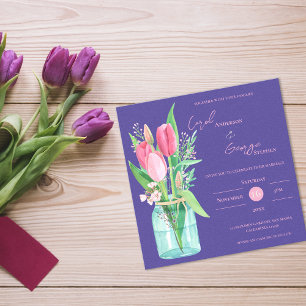 Errötend & Lila Florale Hochzeitseinladung im Maso Magneteinladung