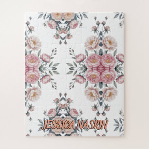 Errötend Navy Blau Sanfte Pastellrosa Floral Puzzle