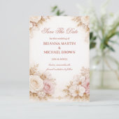 Errötend Neutrales Florales Elegant Save The Date (Stehend Vorderseite)