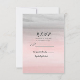 Errötend Rosa & Grau Moderne Wasserfarbe RSVP Antw Karte