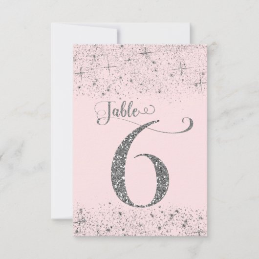 Errötend Rosa Silber Glitter Tischkarten Nummer 6 Einladung (Vorderseite)