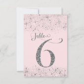 Errötend Rosa Silber Glitter Tischkarten Nummer 6 Einladung (Rückseite)