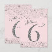 Errötend Rosa Silber Glitter Tischkarten Nummer 6 Einladung (Vorne/Hinten)