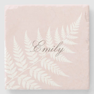 Errötend Rosa Weiße Farn Elegante Schrift Name Steinuntersetzer