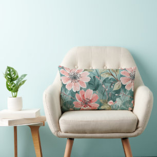Errötend und Türkis Vintage Moderne Floral Lendenkissen
