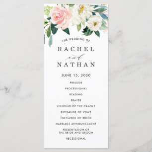Errötend weiß blühendes florales Hochzeitsprogramm Programm