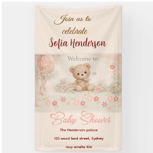 Errötende Bär Weiche Wasserfarbe florale Babyparty Banner