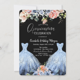 Errötende Blaue Rosen Blau Glitzer Kleid Einladung