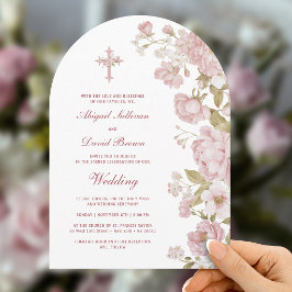 Errötende Blumenbogen religiöse Hochzeit Einladung