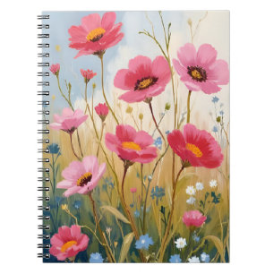 Errötende Blüten Rosa Blumenwiese Floral Notizblock