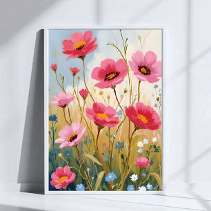 Errötende Blüten Rosa Blumenwiese Floral Poster