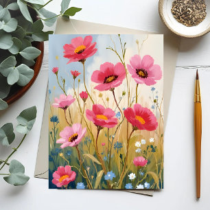 Errötende Blüten   Rosa Blumenwiese Floral Postkarte
