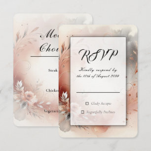 Errötende Blütenblätter und silberne Schwirbel Hoc RSVP Karte