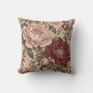 Errötende Burgunder-Pfingstrose-Floralborder Kissen