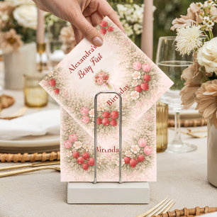 Errötende Erdbeere Vintage Garten 1. Geburtstag Serviette