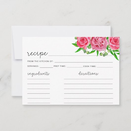 Errötende Floral-Rezeptkarte (Vorderseite)