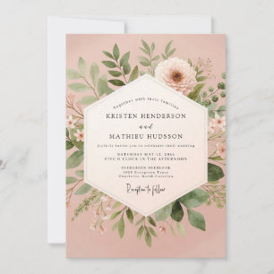 Errötende Florale Botanische Romantische Hochzeit Einladung