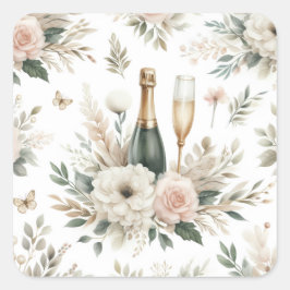 Errötende Florale Champagner Aufkleber