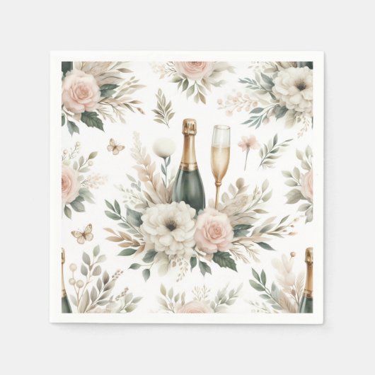 Errötende Florale Champagner Servietten (Vorderseite)