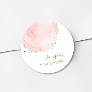 Errötende Florale Gold Glitter Punkte Baby Shower Runder Aufkleber