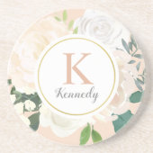 Errötende Florale Grünrose Gold Monogramm Getränkeuntersetzer (Vorne)