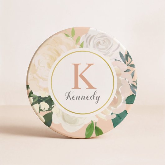 Errötende Florale Grünrose Gold Monogramm Getränkeuntersetzer