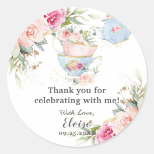Errötende Florale High Tea Party Baby Braut Geburt Runder Aufkleber