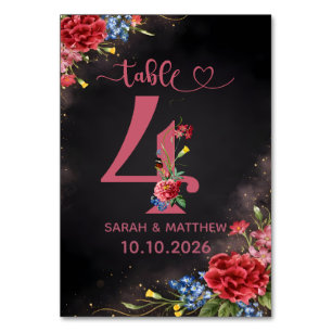 Errötende Florale Hochzeit Tischnummer 4 Karte