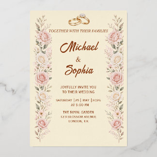 Errötende Florale Hochzeitseinladung mit goldenen Folieneinladung