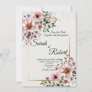 Errötende Florale Minimalistische Hochzeitseinladu Einladung