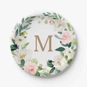 Errötende Florale Monogramm-Junggesellinnen-Abschi Pappteller