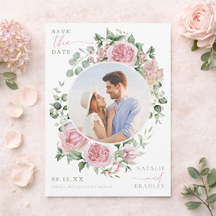 Errötende Florale Pfingstrosen und Rosen Foto Save Einladung
