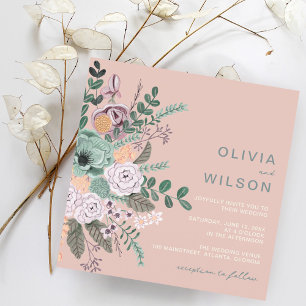 Errötende Florale Quadrat-Hochzeit Elegant Einladung